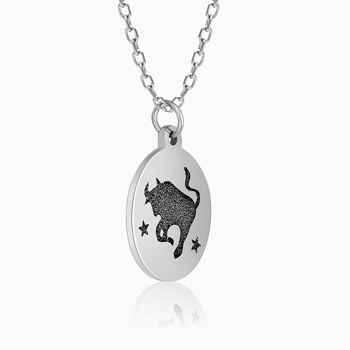Silver Taurus Zodiac Pendant With Link Chain