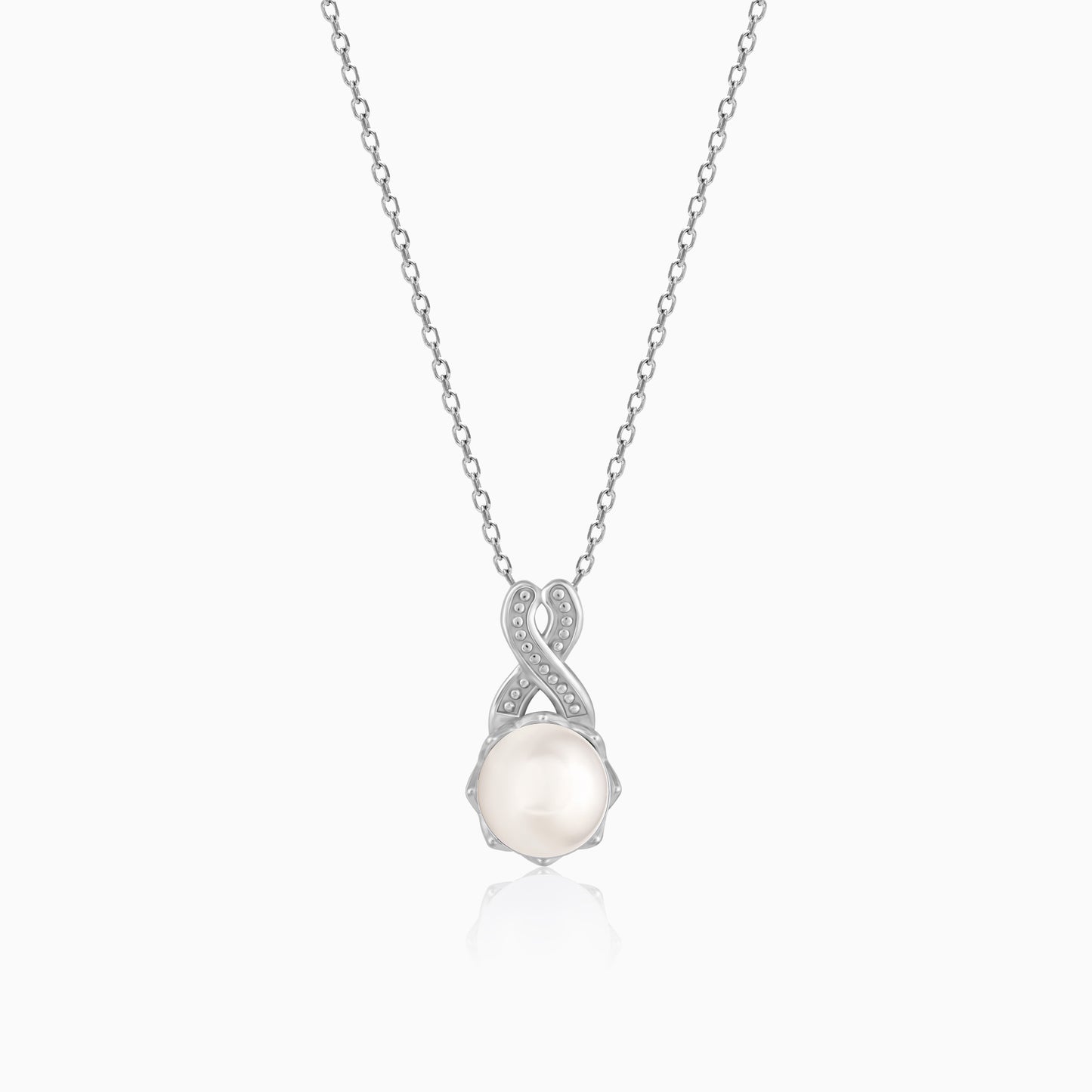 Silver Pearl Twirl Pendant With Link Chain