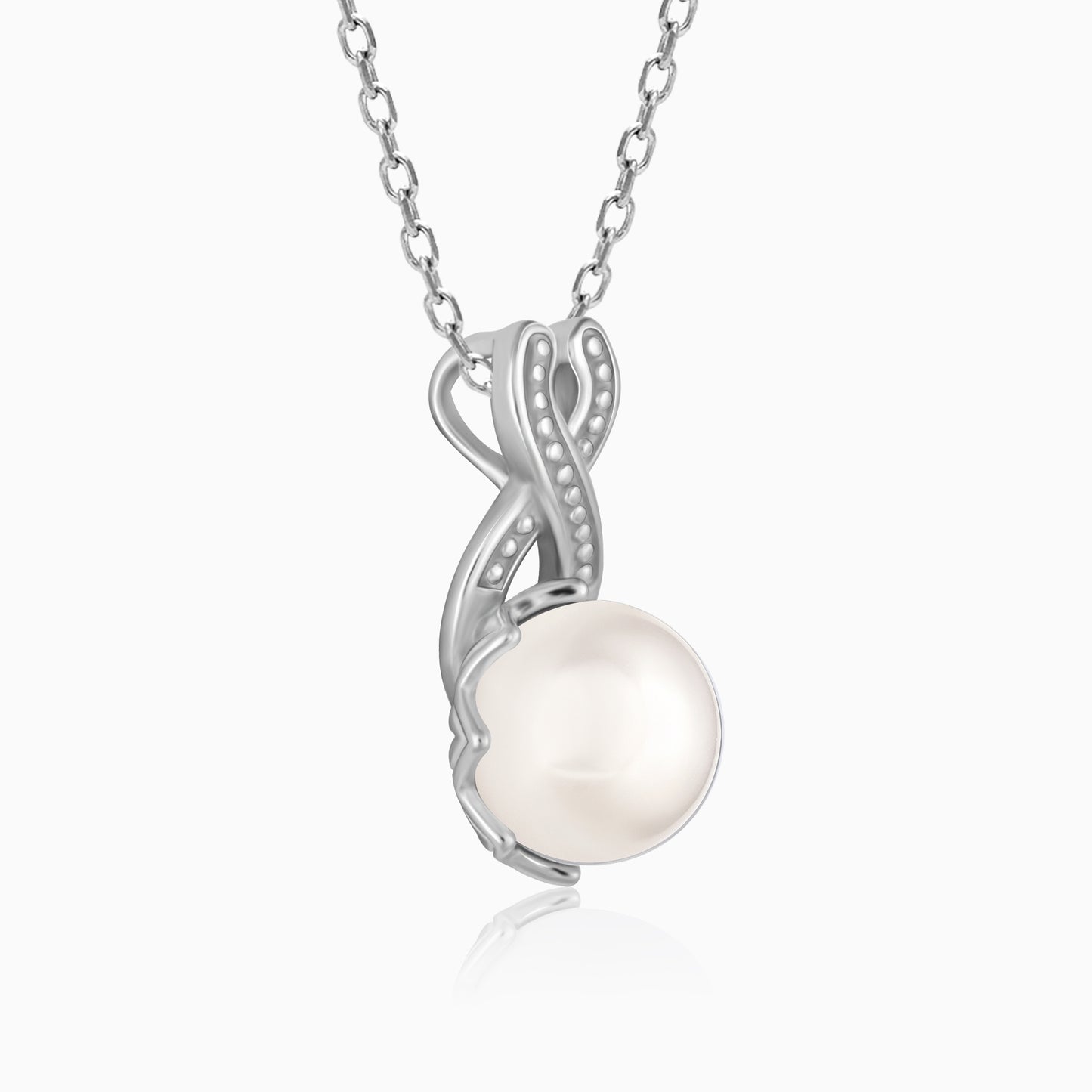 Silver Pearl Twirl Pendant With Link Chain