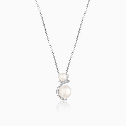 Silver Twin Pearl Pendant With Link Chain