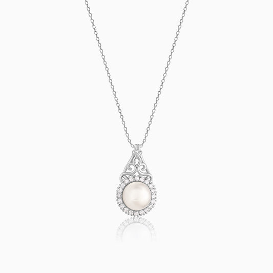 Silver Delightful Pearl Pendant With Link Chain