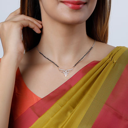 Silver Floral Winged Mangalsutra