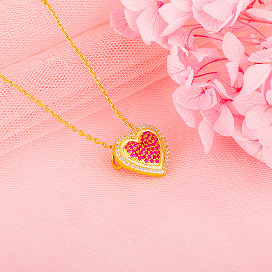 Golden Pink Love Pendant with Link Chain