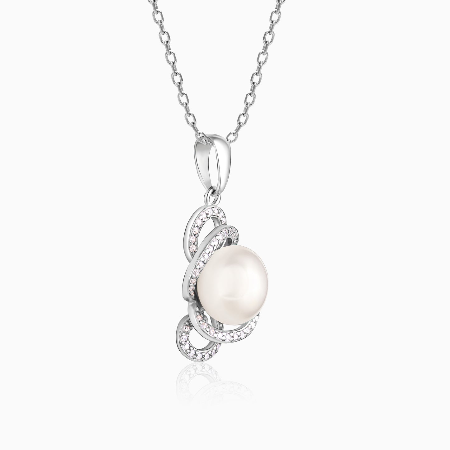 Silver Pearl Swirl Pendant with Link Chain