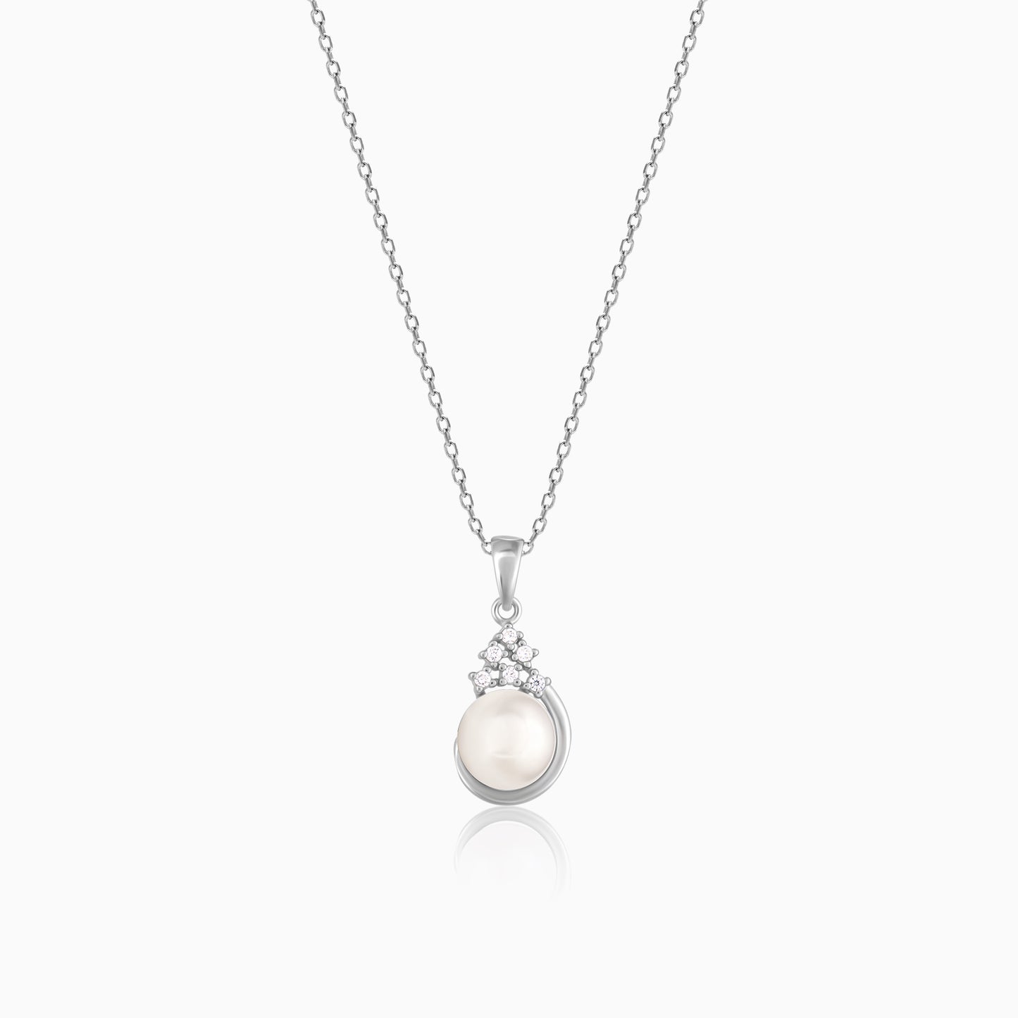 Silver Pearl Crown Pendant With Link Chain