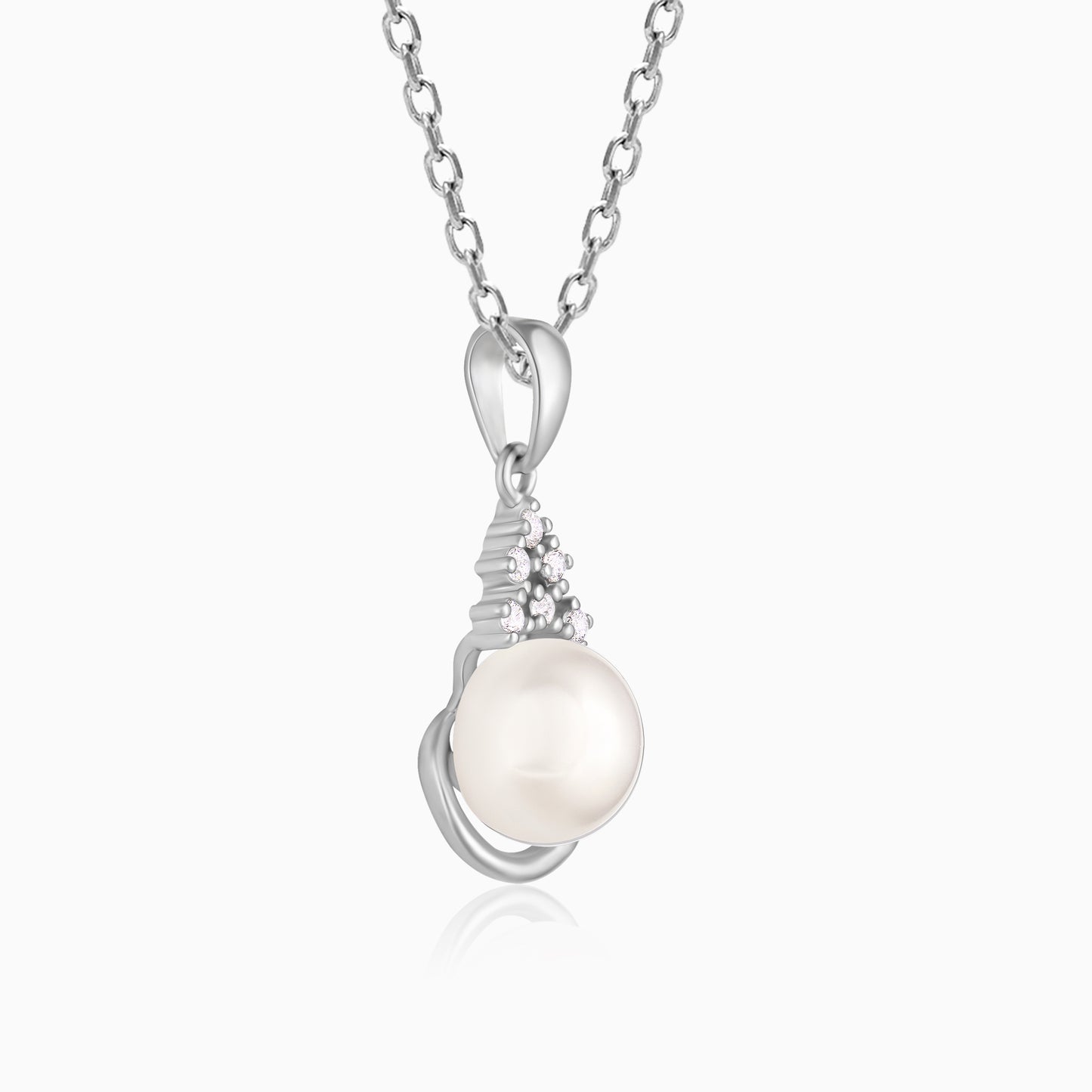 Silver Pearl Crown Pendant With Link Chain