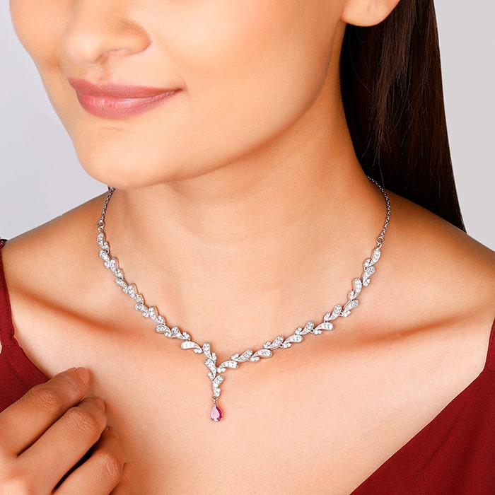 Silver Ruby Detail Necklace