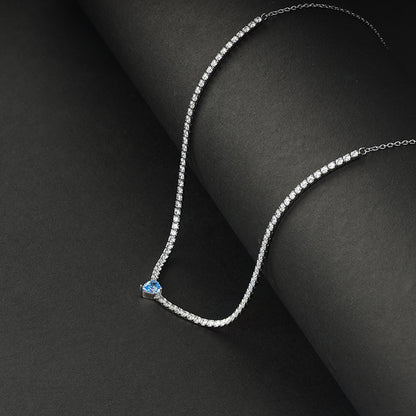 Silver Blue Heart Choker Necklace