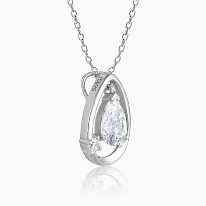 Silver Teardrop Pendant With Link Chain