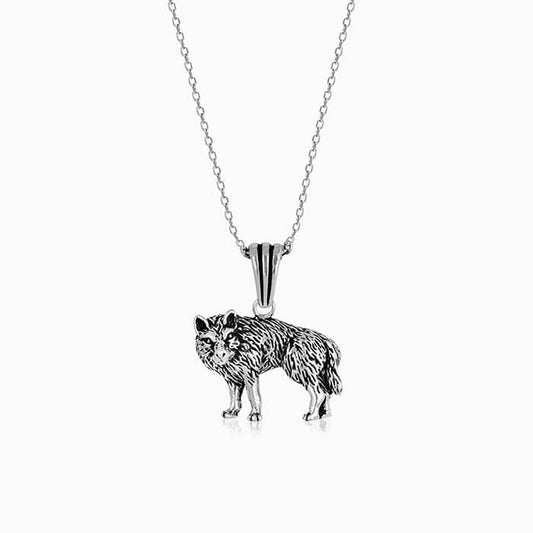 Oxidised Silver Wolf Spirit Pendant with Link Chain