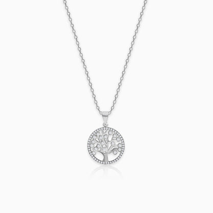 Silver Zircon Tree of Life Pendant with Link Chain