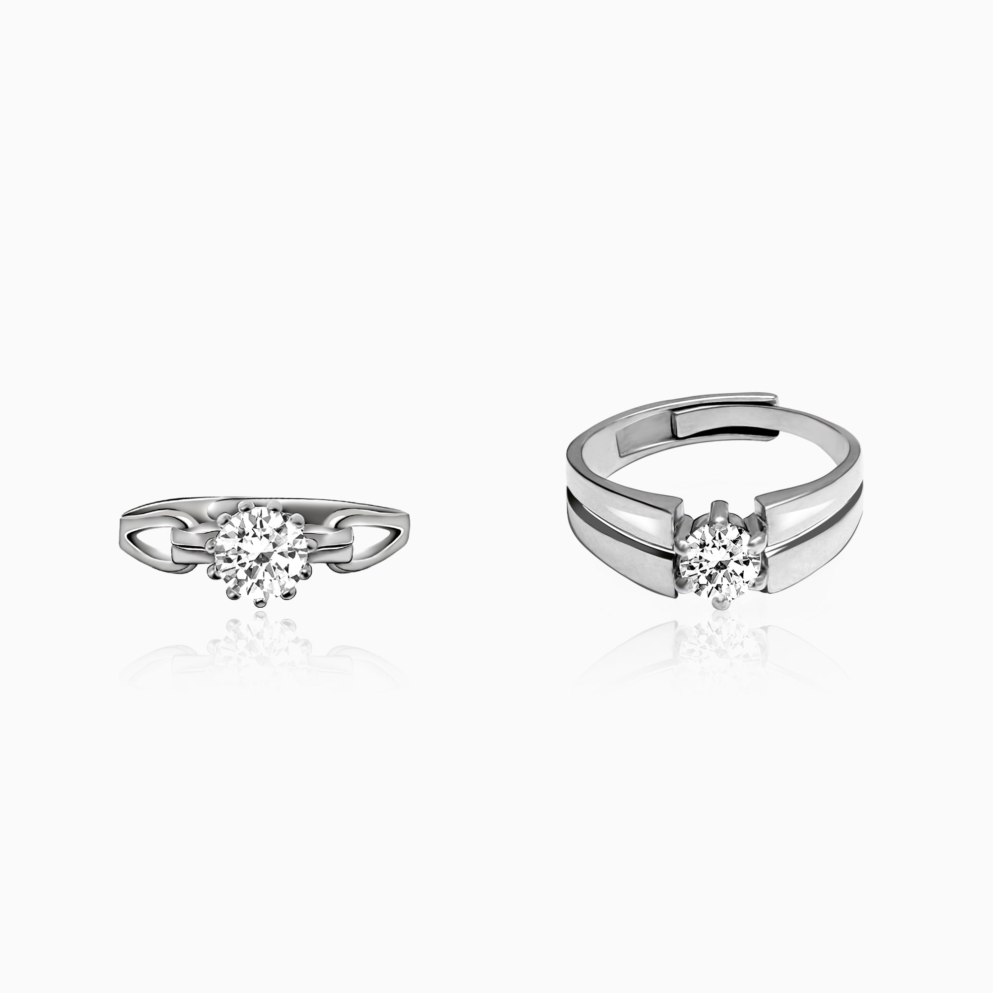 Silver Solitaire Of Love Couple Rings - Image 1