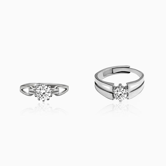 Silver Solitaire Of Love Couple Rings