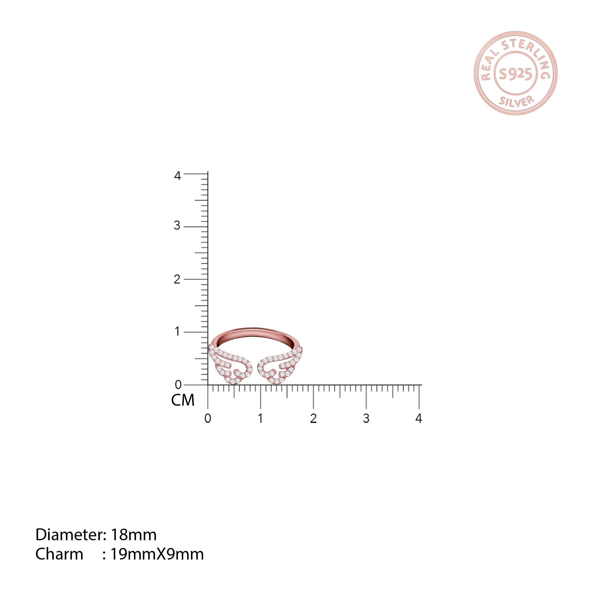 Rose Gold Angel Wings Ring - view 4