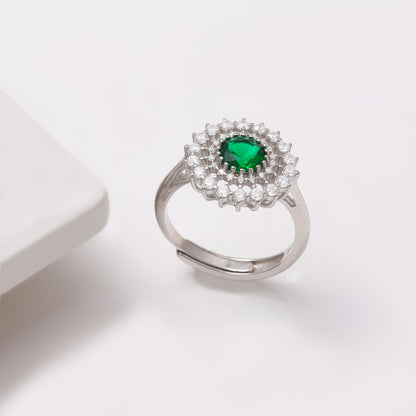 Silver Zircon Emerald Sunshine Ring