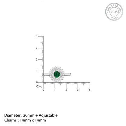 Silver Zircon Emerald Sunshine Ring