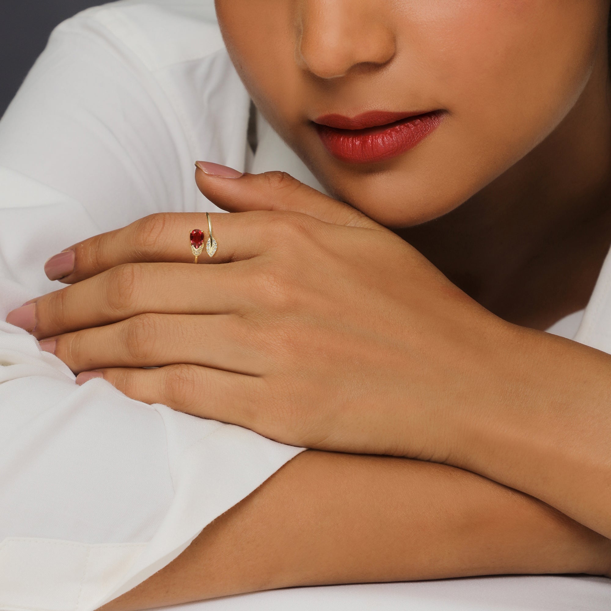 Golden Wine Twirling Petal Ring - view 2