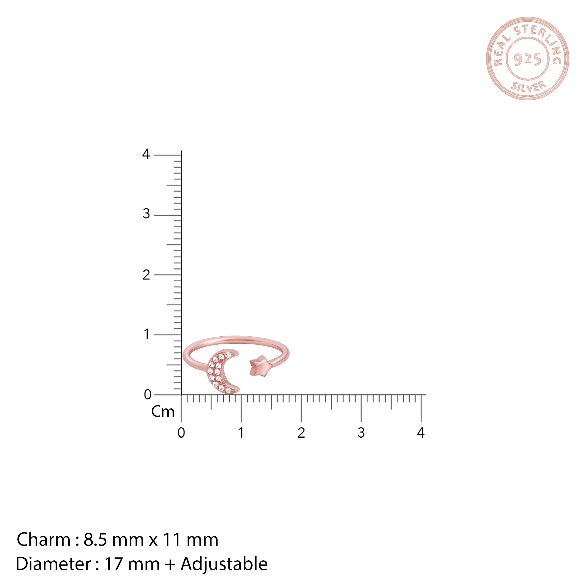 Rose Gold Moon-Star Constellation Ring - view 3