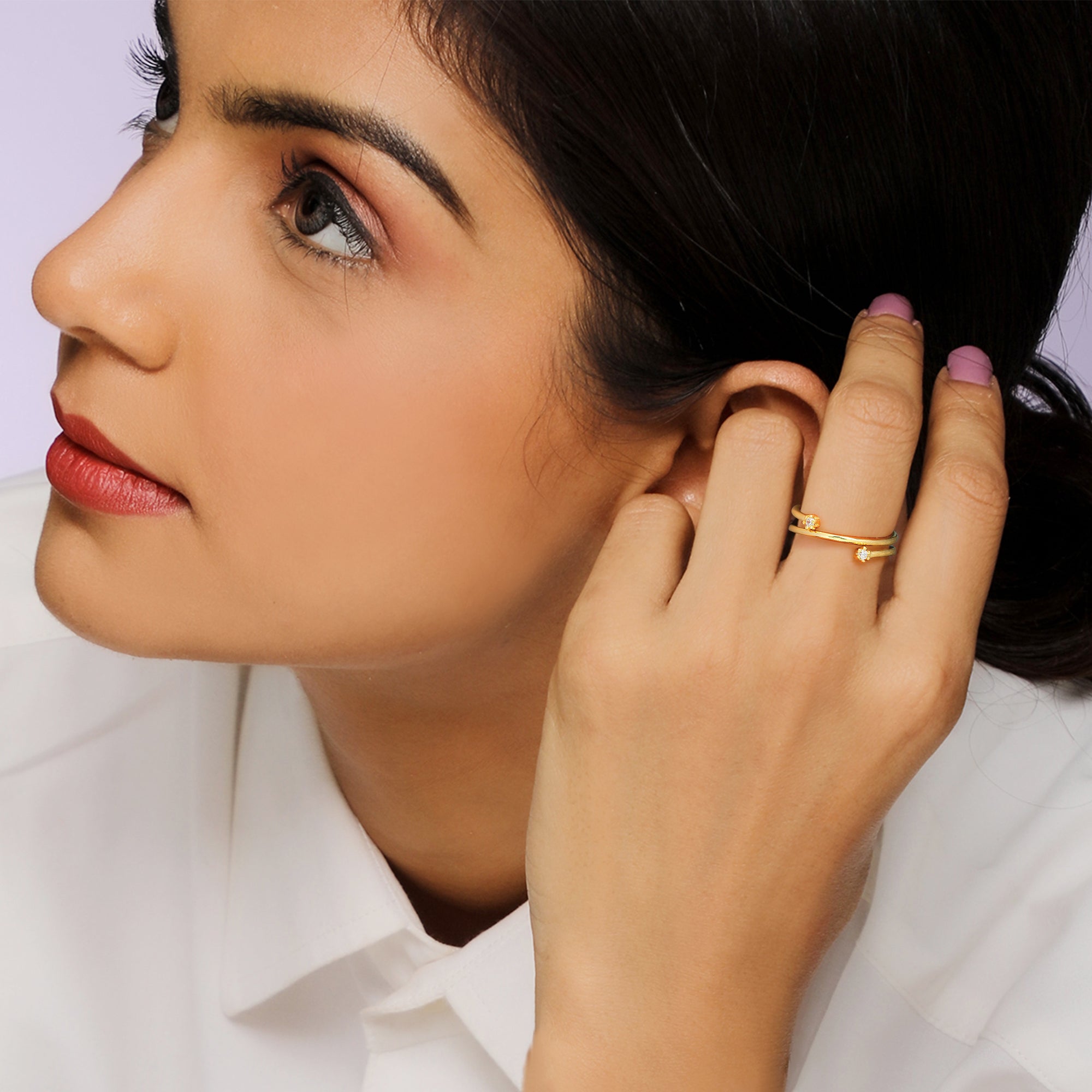 Golden Twist & Turn Zircon Ring - view 2