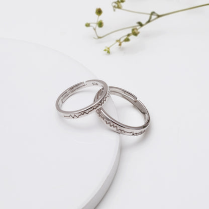 Silver Heartbeat Couple Rings