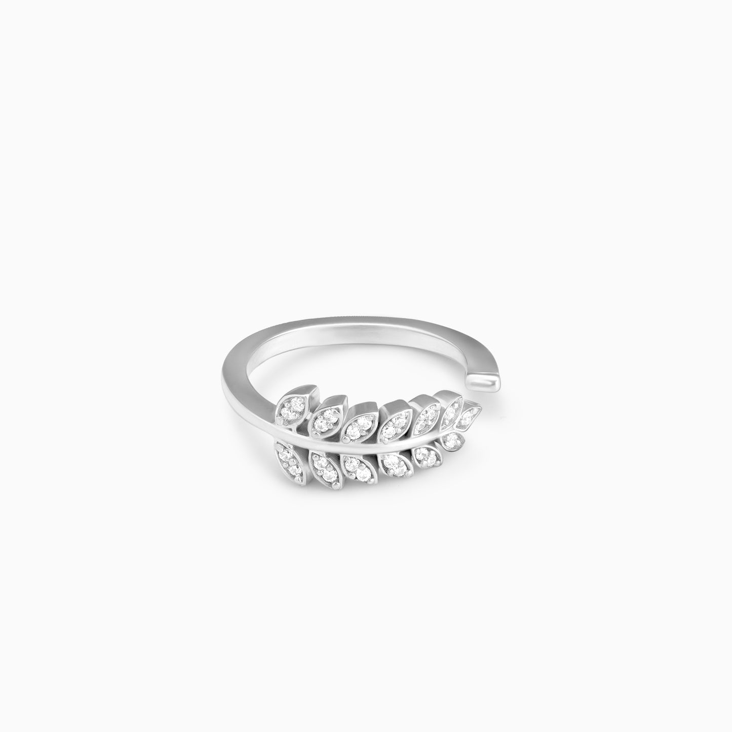 Silver Fronds Zircon Ring