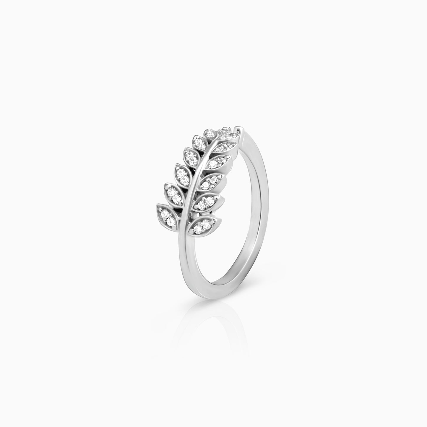 Silver Fronds Zircon Ring