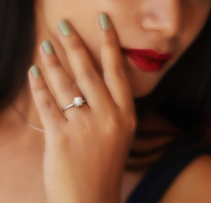 Silver Pearl Flower Ring - view 3