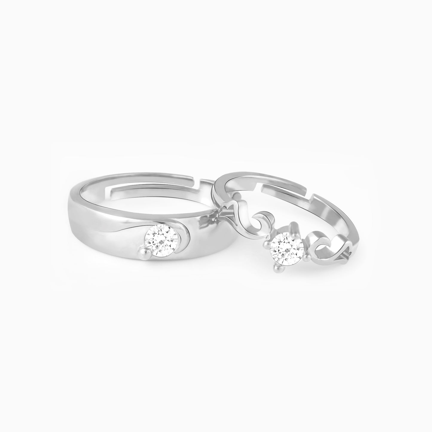 Silver Glowing in Love Couple Rings