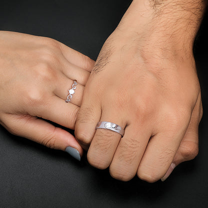 Silver Glowing in Love Couple Rings