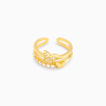 Golden Layered Butterfly In Love Ring