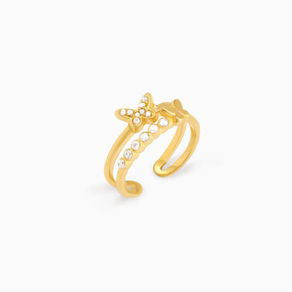 Golden Layered Butterfly In Love Ring