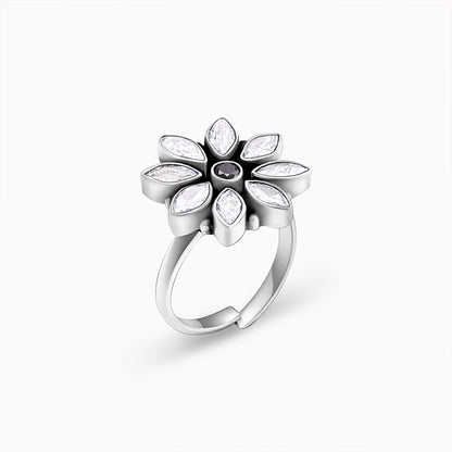 Oxidised Silver Enchanting Floral Ring
