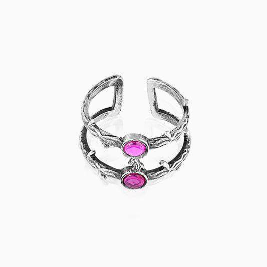 Oxidised Silver Pink Thorny Ring