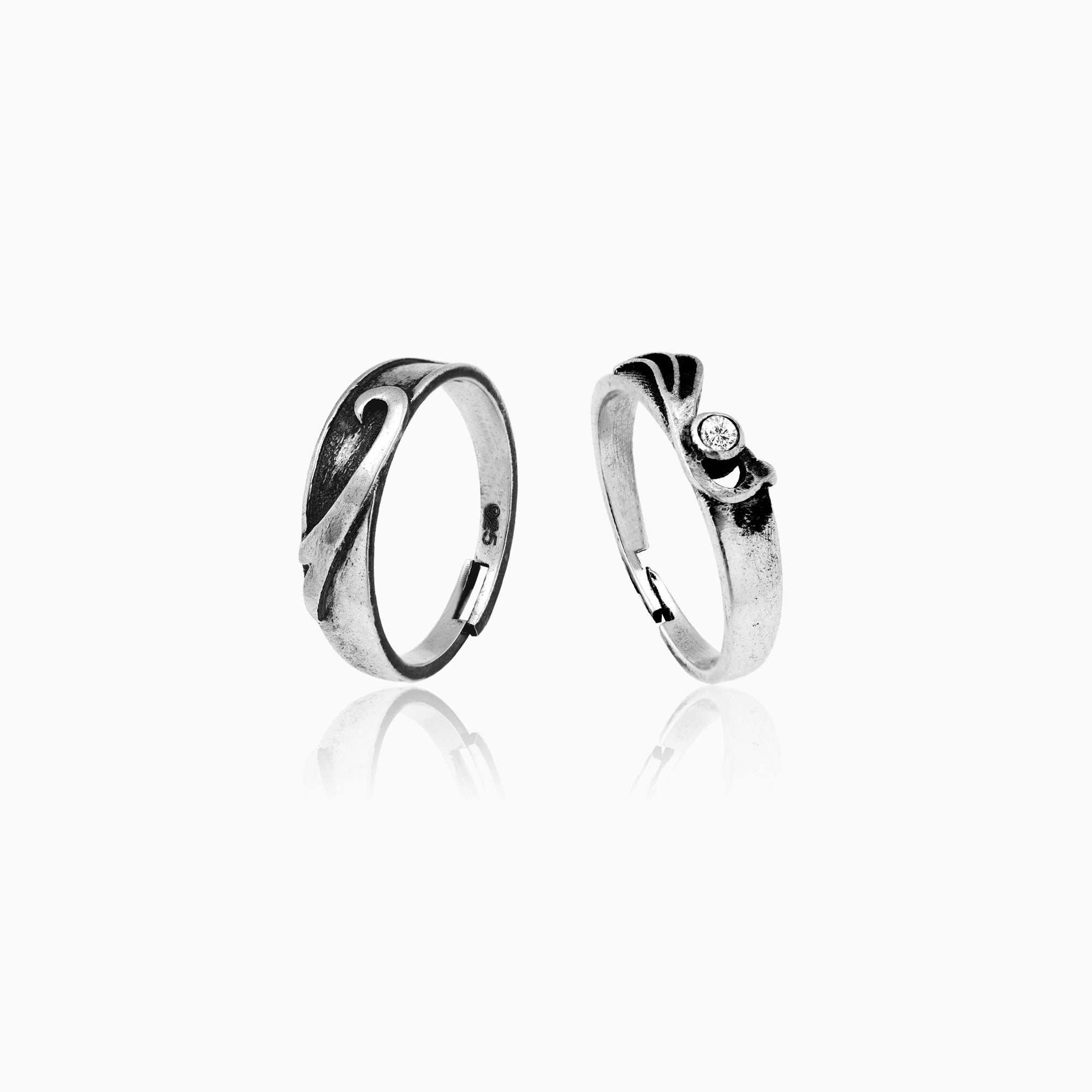 Oxidised Silver Wave Away Couple Bands - view 5