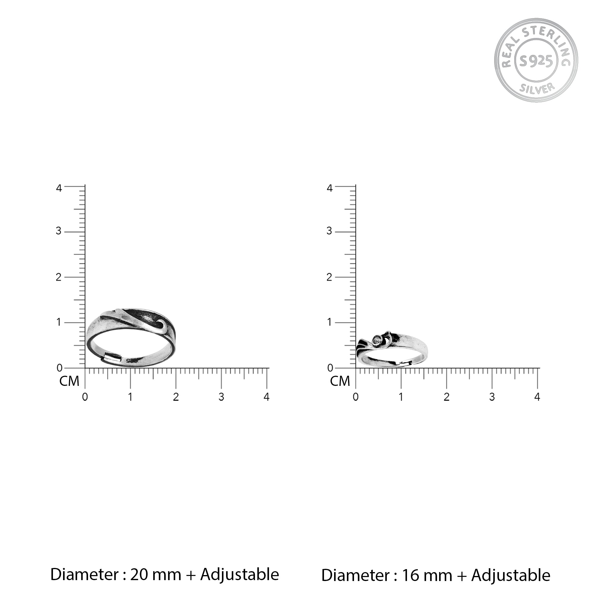 Oxidised Silver Wave Away Couple Bands - view 3