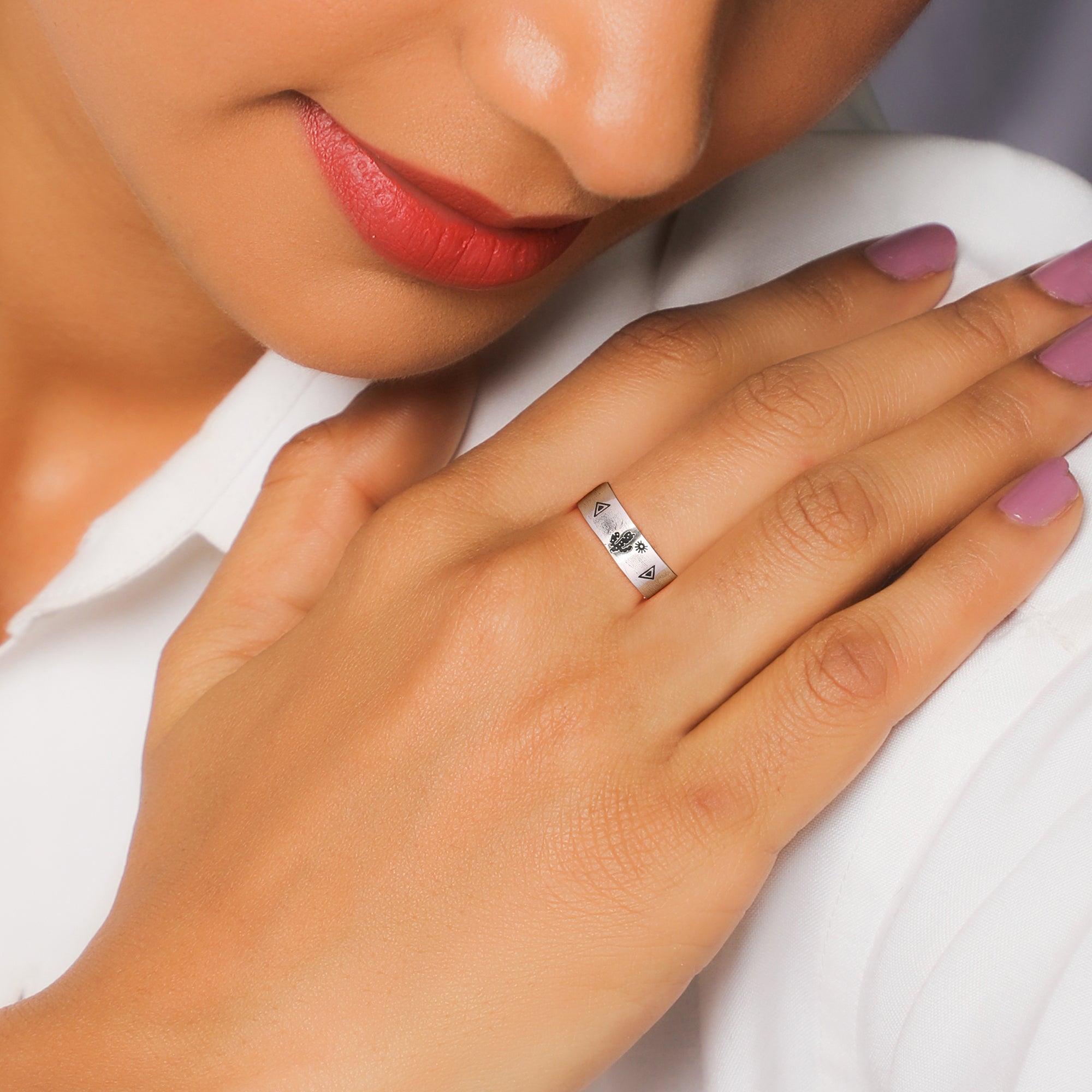 Oxidised Silver Archaic Ring - view 2