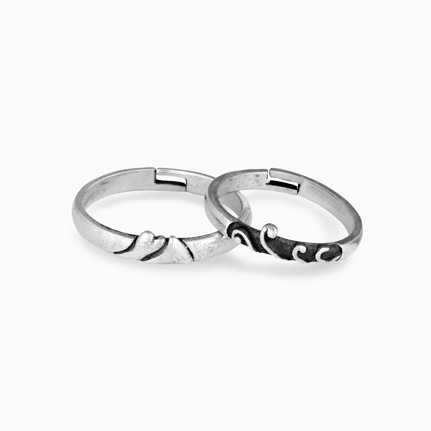 Oxidised Silver Motif Couple Bands