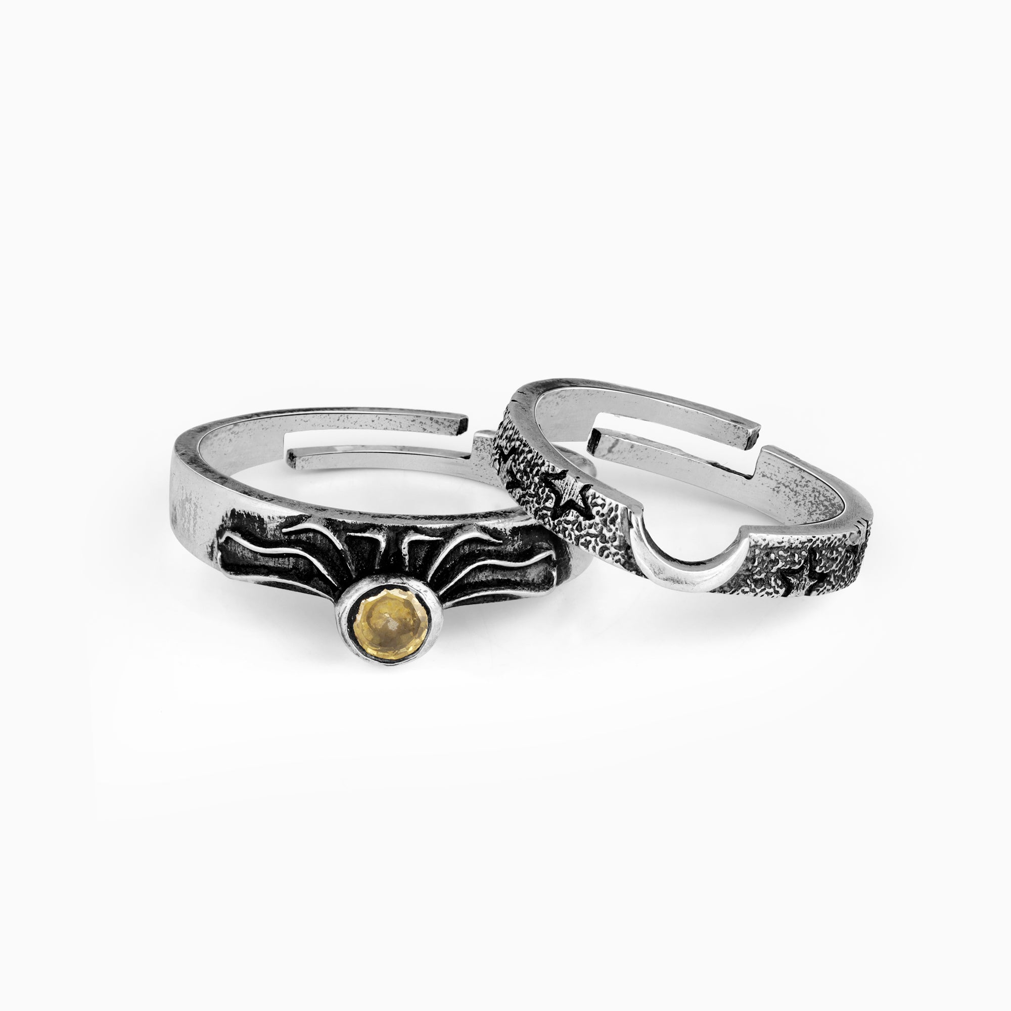 Oxidised Silver Celestial Love Couple Bands - Image 1
