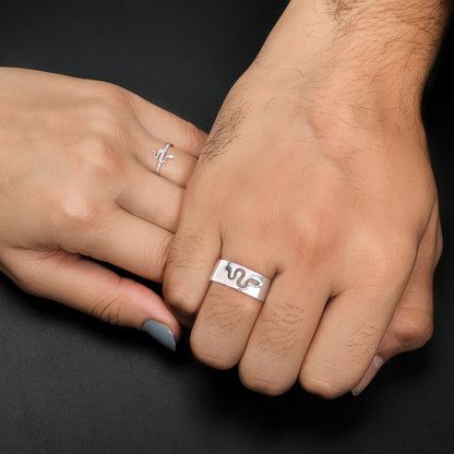 Silver Snake Charmer Couple Rings
