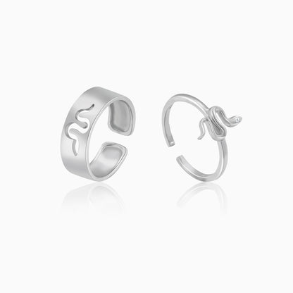 Silver Snake Charmer Couple Rings