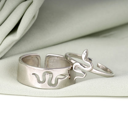 Silver Snake Charmer Couple Rings