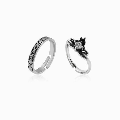 Oxidised Silver Love Bond Couple Rings