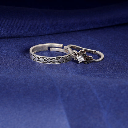 Oxidised Silver Love Bond Couple Rings