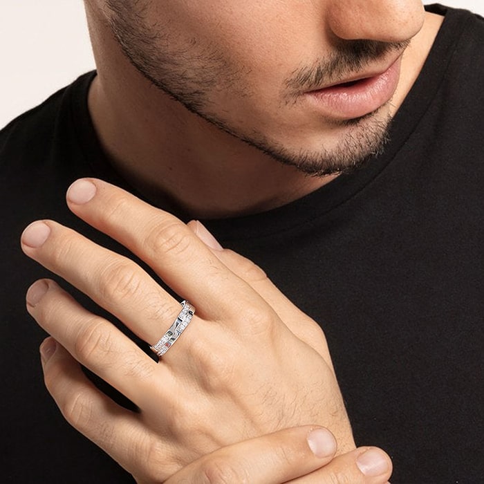 Silver Zircon Studded Sparkle Ring for Him