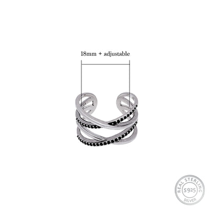Silver Weave Black Zircon Ring