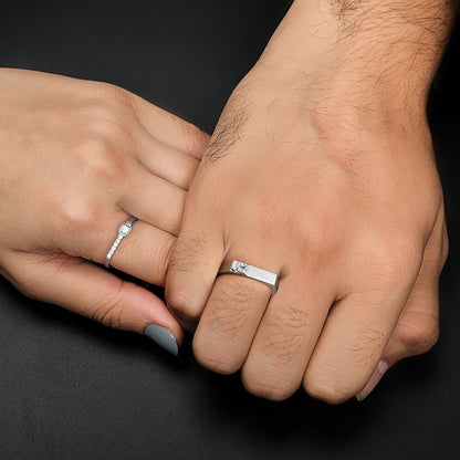 Silver Zircon Love Language Couple Rings