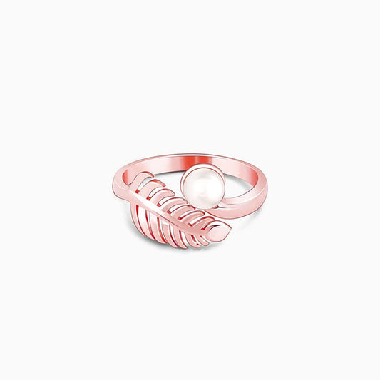 Rose Gold Pearl Drop on Fern Ring