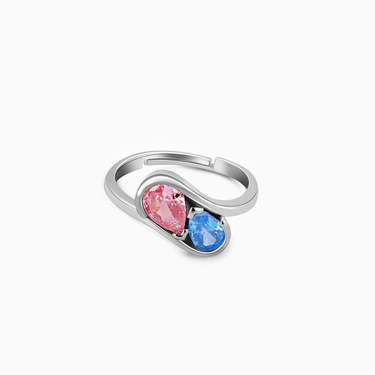 Silver Blue and Pink Stone Ring