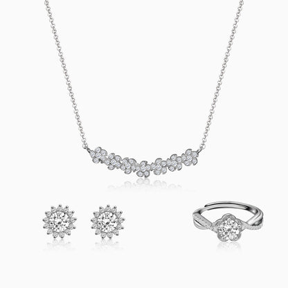Silver Shining Zircon Flower Trio