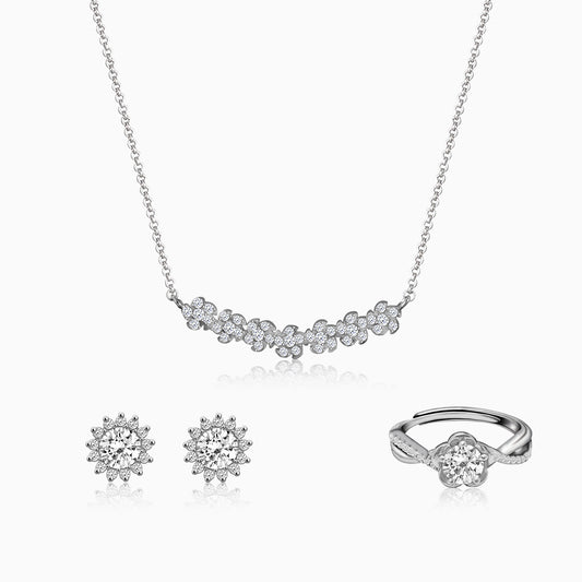 Silver Shining Zircon Flower Trio